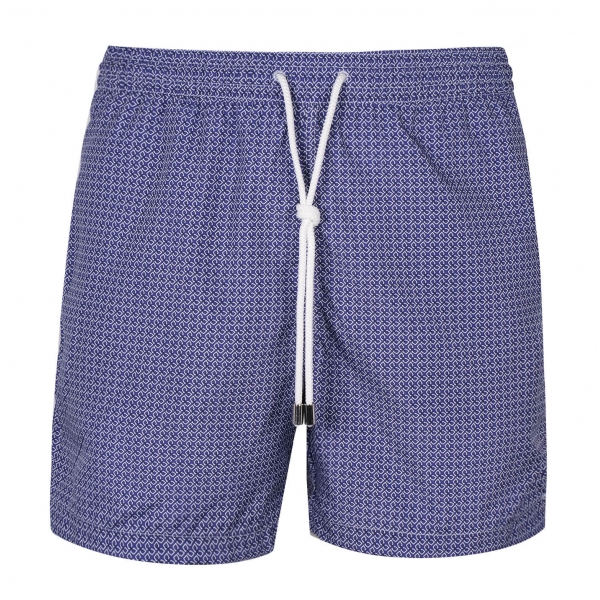 Viola Milano - Micro Cube Chain Printed Swimtrunks – Purple and White - Handmade in Italy - Luxury Exclusive Collection