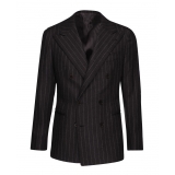 Viola Milano - Sartorial Flannel Double Breasted Suit - Grey Chalk Stripe - Handmade in Italy - Luxury Exclusive Collection
