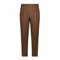 Viola Milano - Classic Raw Linen Trousers - Coffee - Handmade in Italy - Luxury Exclusive Collection
