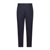 Viola Milano - Classic 4-seasonal Cotton Trousers - Navy - Handmade in Italy - Luxury Exclusive Collection