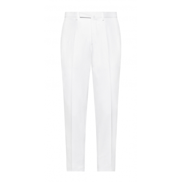 Viola Milano - Classic 4-seasonal Cotton Trousers - White - Handmade in Italy - Luxury Exclusive Collection