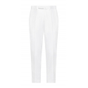 Viola Milano - Pantaloni Classici in Cotone 4 Stagioni - Bianco - Handmade in Italy - Luxury Exclusive Collection