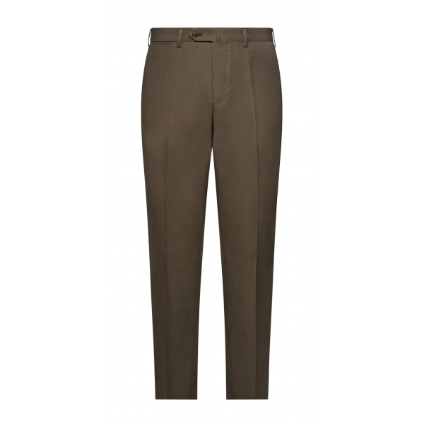 Viola Milano - Classic 4-seasonal Cotton Trousers - Army Green - Handmade in Italy - Luxury Exclusive Collection