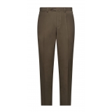 Viola Milano - Classic 4-seasonal Cotton Trousers - Army Green - Handmade in Italy - Luxury Exclusive Collection