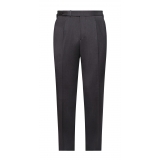 Viola Milano - Sartorial Wool Pants with Side Adjusters - Mid Grey - Handmade in Italy - Luxury Exclusive Collection