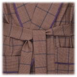 Viola Milano - Loro Piana Wool and Silk Dressing Gown - Coffee Glencheck - Handmade in Italy - Luxury Exclusive Collection