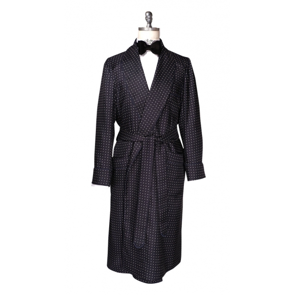 Viola Milano - Handprinted Silk Dressing Gown - Navy Spot - Handmade in Italy - Luxury Exclusive Collection