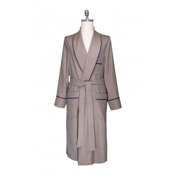 Viola Milano - Loro Piana Wool and Silk Dressing Gown - Beige Pattern - Handmade in Italy - Luxury Exclusive Collection