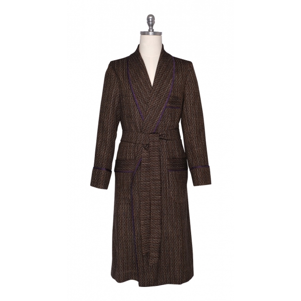 Viola Milano - VBC Wool, Silk and Linen Dressing Gown - Contrast Pattern - Handmade in Italy - Luxury Exclusive Collection