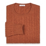 Viola Milano - Cable Knit Loro Piana Cashmere Sweater - Orange - Handmade in Italy - Luxury Exclusive Collection