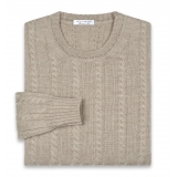 Viola Milano - Cable Knit Lambswool Sweater - Beige - Handmade in Italy - Luxury Exclusive Collection