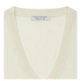 Viola Milano - Cashmere V-Neck Sweater - Cream - Handmade in Italy - Luxury Exclusive Collection