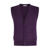 Viola Milano - Sleeveless Cashmere and Silk Cardigan - Purple - Handmade in Italy - Luxury Exclusive Collection