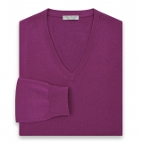 Viola Milano - Cashmere V-Neck Sweater - Fuschia - Handmade in Italy - Luxury Exclusive Collection