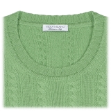 Viola Milano - Cable Knit Lambswool Sweater - Green Apple - Handmade in Italy - Luxury Exclusive Collection