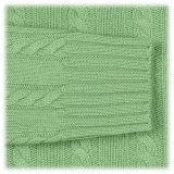 Viola Milano - Cable Knit Lambswool Sweater - Green Apple - Handmade in Italy - Luxury Exclusive Collection