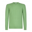 Viola Milano - Cable Knit Lambswool Sweater - Green Apple - Handmade in Italy - Luxury Exclusive Collection