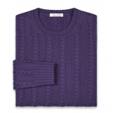 Viola Milano - Cable Knit Lambswool Sweater - Viola - Handmade in Italy - Luxury Exclusive Collection