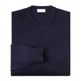 Viola Milano - Crew-Neck Merino Jumper - Navy - Handmade in Italy - Luxury Exclusive Collection