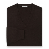 Viola Milano - Cashmere V-Neck Sweater - Brown - Handmade in Italy - Luxury Exclusive Collection