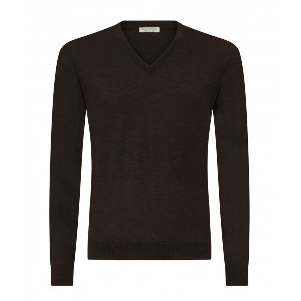 Viola Milano - Cashmere V-Neck Sweater - Brown - Handmade in Italy - Luxury Exclusive Collection