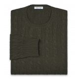 Viola Milano - Maglia in Cashmere Loro Piana a Trecce - Army Green - Handmade in Italy - Luxury Exclusive Collection