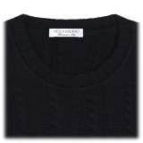 Viola Milano - Cable Knit Lambswool Sweater - Navy - Handmade in Italy - Luxury Exclusive Collection