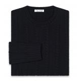 Viola Milano - Cable Knit Lambswool Sweater - Navy - Handmade in Italy - Luxury Exclusive Collection