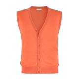 Viola Milano - Sleeveless Cashmere and Silk Cardigan - Orange - Handmade in Italy - Luxury Exclusive Collection
