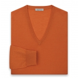Viola Milano - Cashmere V-Neck Sweater - Orange - Handmade in Italy - Luxury Exclusive Collection