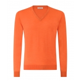 Viola Milano - Cashmere V-Neck Sweater - Orange - Handmade in Italy - Luxury Exclusive Collection