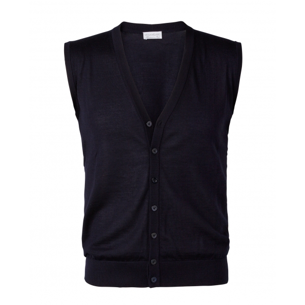 Viola Milano - Sleeveless Cashmere and Silk Cardigan - Navy - Handmade in Italy - Luxury Exclusive Collection