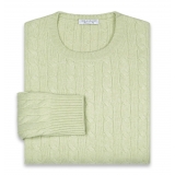 Viola Milano - Maglia in Cashmere Loro Piana a Trecce - Pistacchio - Handmade in Italy - Luxury Exclusive Collection