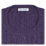 Viola Milano - Maglia in Cashmere Loro Piana a Trecce - Viola - Handmade in Italy - Luxury Exclusive Collection