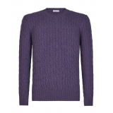 Viola Milano - Maglia in Cashmere Loro Piana a Trecce - Viola - Handmade in Italy - Luxury Exclusive Collection