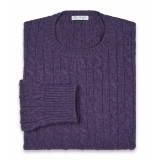 Viola Milano - Maglia in Cashmere Loro Piana a Trecce - Viola - Handmade in Italy - Luxury Exclusive Collection