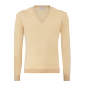 Viola Milano - Cashmere V-Neck Sweater - Sand and Yellow - Handmade in Italy - Luxury Exclusive Collection