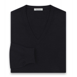 Viola Milano - Maglione con Scollo a V in Cashmere - Navy - Handmade in Italy - Luxury Exclusive Collection