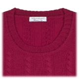 Viola Milano - Cable Knit Lambswool Sweater - Fuschia - Handmade in Italy - Luxury Exclusive Collection