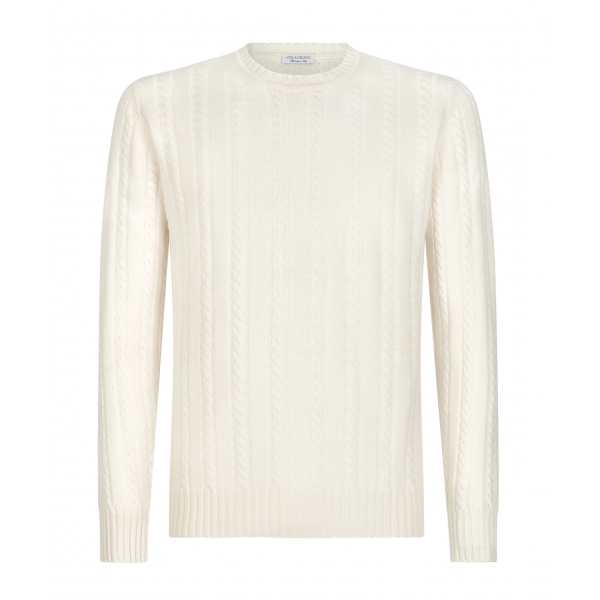 Viola Milano - Cable Knit Lambswool Sweater - Ivory - Handmade in Italy ...