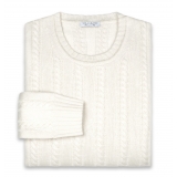 Viola Milano - Cable Knit Lambswool Sweater - Ivory - Handmade in Italy - Luxury Exclusive Collection