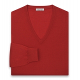 Viola Milano - Cashmere V-Neck Sweater - Red - Handmade in Italy - Luxury Exclusive Collection