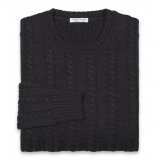 Viola Milano - Cable Knit Lambswool Sweater - Dark Grey - Handmade in Italy - Luxury Exclusive Collection