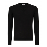 Viola Milano - Cashmere V-Neck Sweater - Black - Handmade in Italy - Luxury Exclusive Collection