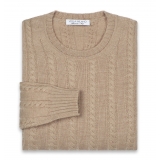 Viola Milano - Cable Knit Lambswool Sweater - Camel - Handmade in Italy - Luxury Exclusive Collection