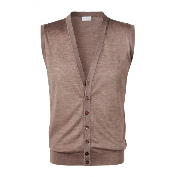 Viola Milano - Sleeveless Cashmere and Silk Cardigan - Beige - Handmade in Italy - Luxury Exclusive Collection