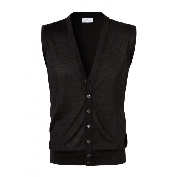 Viola Milano - Sleeveless Cashmere and Silk Cardigan - Dark Grey - Handmade in Italy - Luxury Exclusive Collection