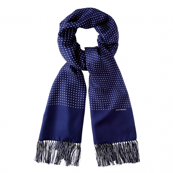 Viola Milano - Polka Dot Madder Silk Scarf - Navy - Handmade in Italy - Luxury Exclusive Collection