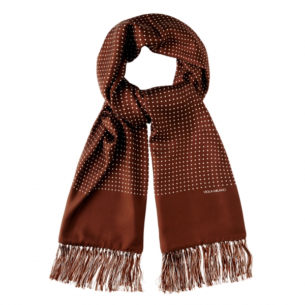 Viola Milano - Polka Dot Madder Silk Scarf - Brown - Handmade in Italy - Luxury Exclusive Collection