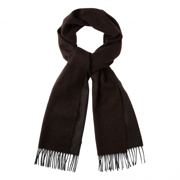 Viola Milano - Double Face Zibellino Cashmere Scarf - Brown and Grey - Handmade in Italy - Luxury Exclusive Collection